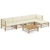 vidaXL 6 Piece Garden Lounge Set with Cream White Cushions Bamboo