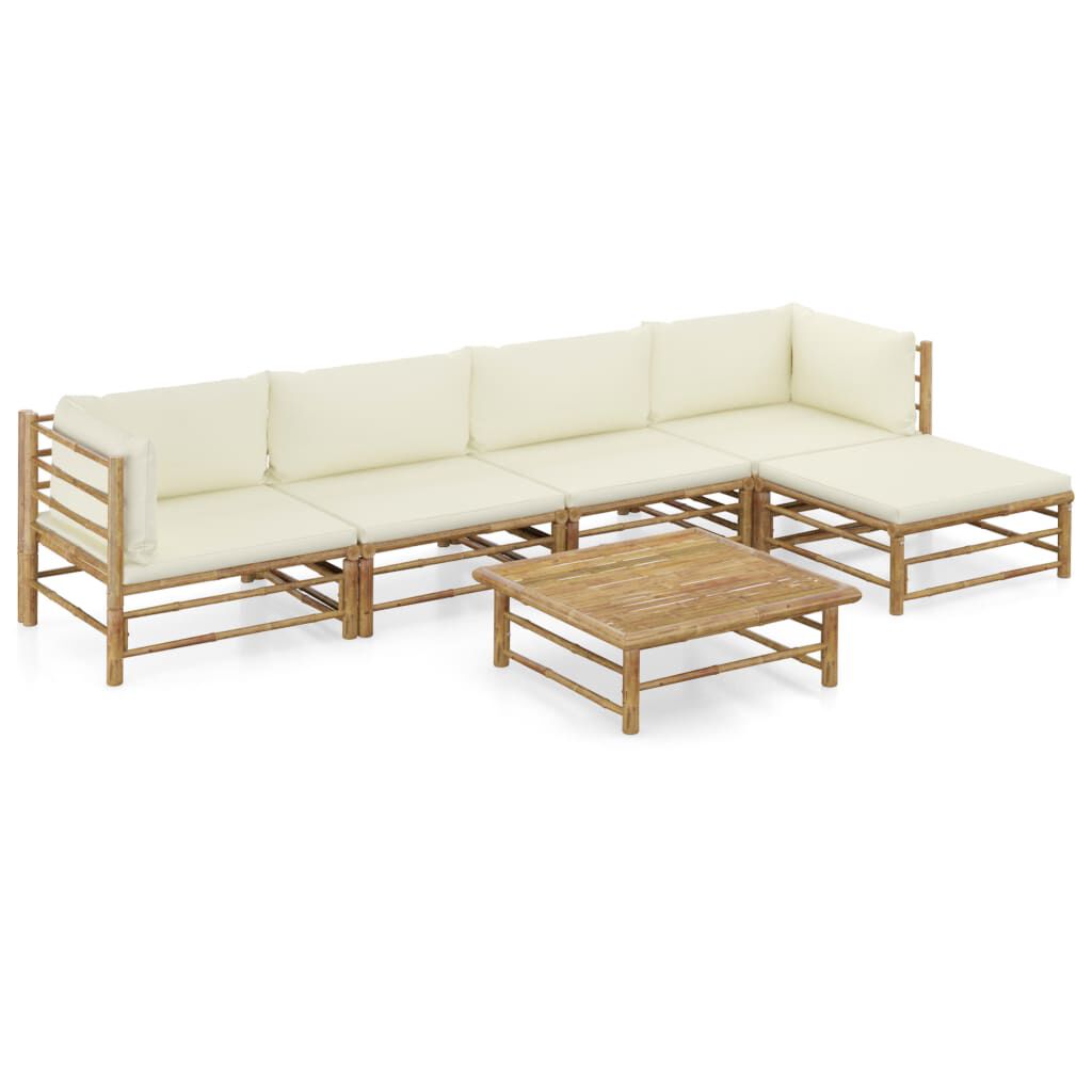 vidaXL 6 Piece Garden Lounge Set with Cream White Cushions Bamboo