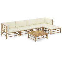 vidaXL 6 Piece Garden Lounge Set with Cream White Cushions Bamboo, cream vidaXL 6 Piece Garden Lounge Set with Cream White Cushions Bamboo