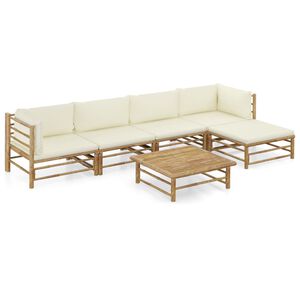 vidaXL 6 Piece Garden Lounge Set with Cream White Cushions Bamboo