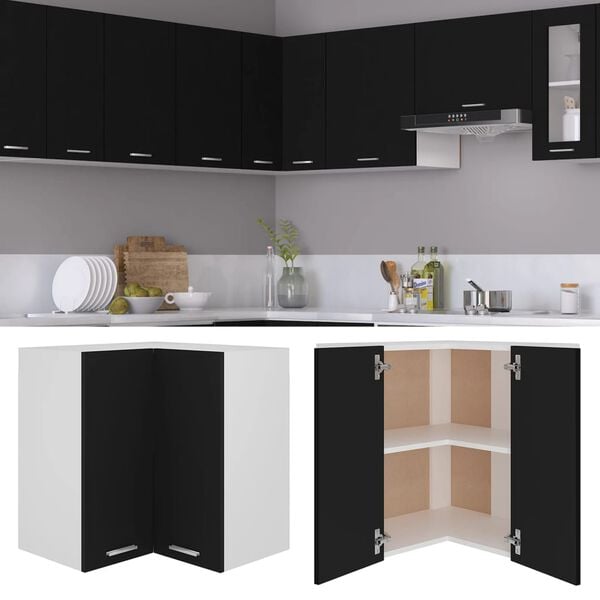 vidaXL Hanging Corner Cabinet Lyon Black 57x57x60 cm Engineered Wood