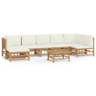 vidaXL 8 Piece Garden Lounge Set with Cream White Cushions Bamboo,  vidaXL 8 Piece Garden Lounge Set with Cream White Cushions Bamboo