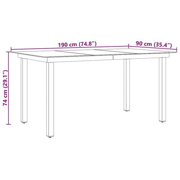 vidaXL Garden Table Black 190x90x74 cm Aluminium and Glass