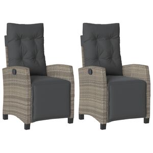 vidaXL Reclining Garden Chairs 2 pcs with Footrest Grey Poly Rattan