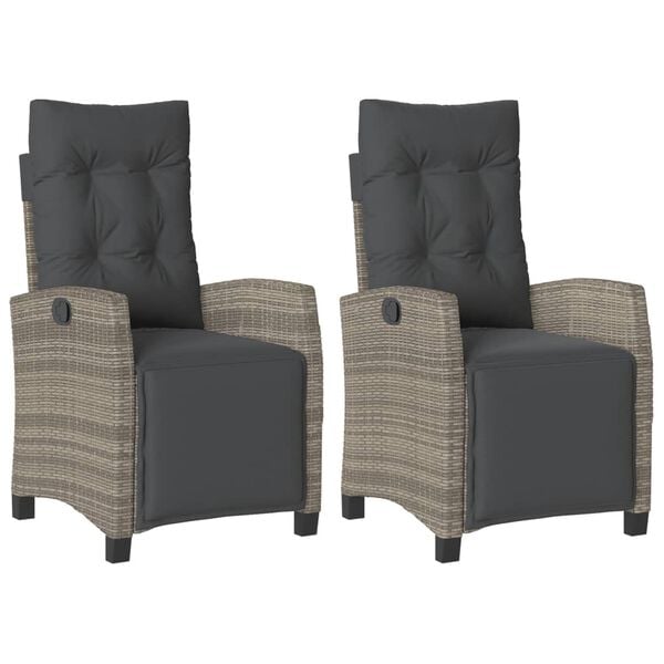 vidaXL Reclining Garden Chairs 2 pcs with Footrest Grey Poly Rattan