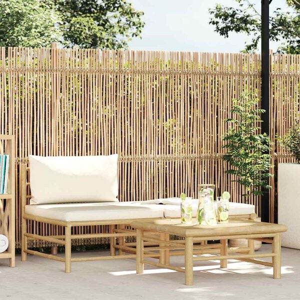 vidaXL 3 Piece Garden Lounge Set with Cream White Cushions Bamboo