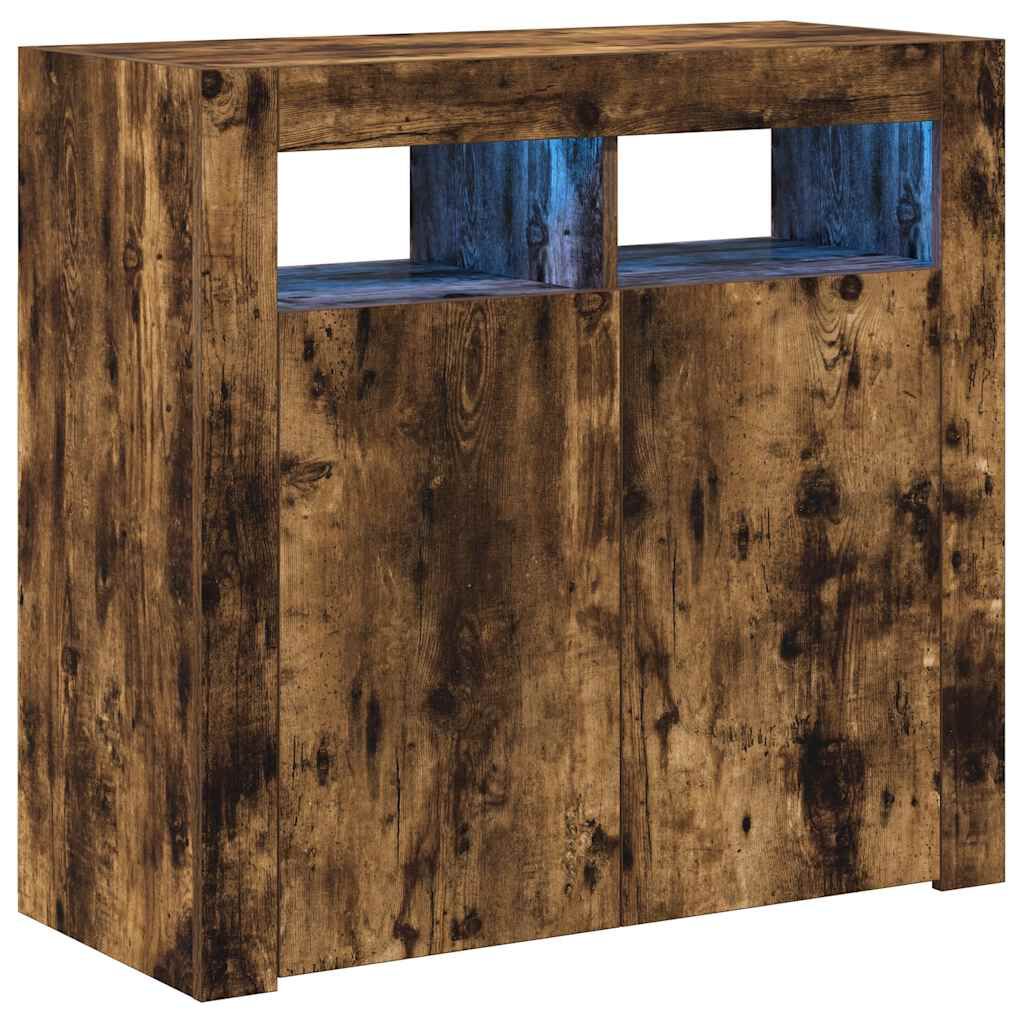 vidaXL Sideboard with LED Lights Smoked Oak 80x35x75 cm
