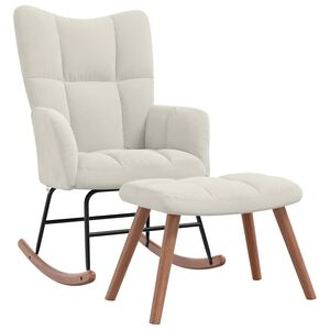 vidaXL Rocking Chair with a Stool Cream White Velvet