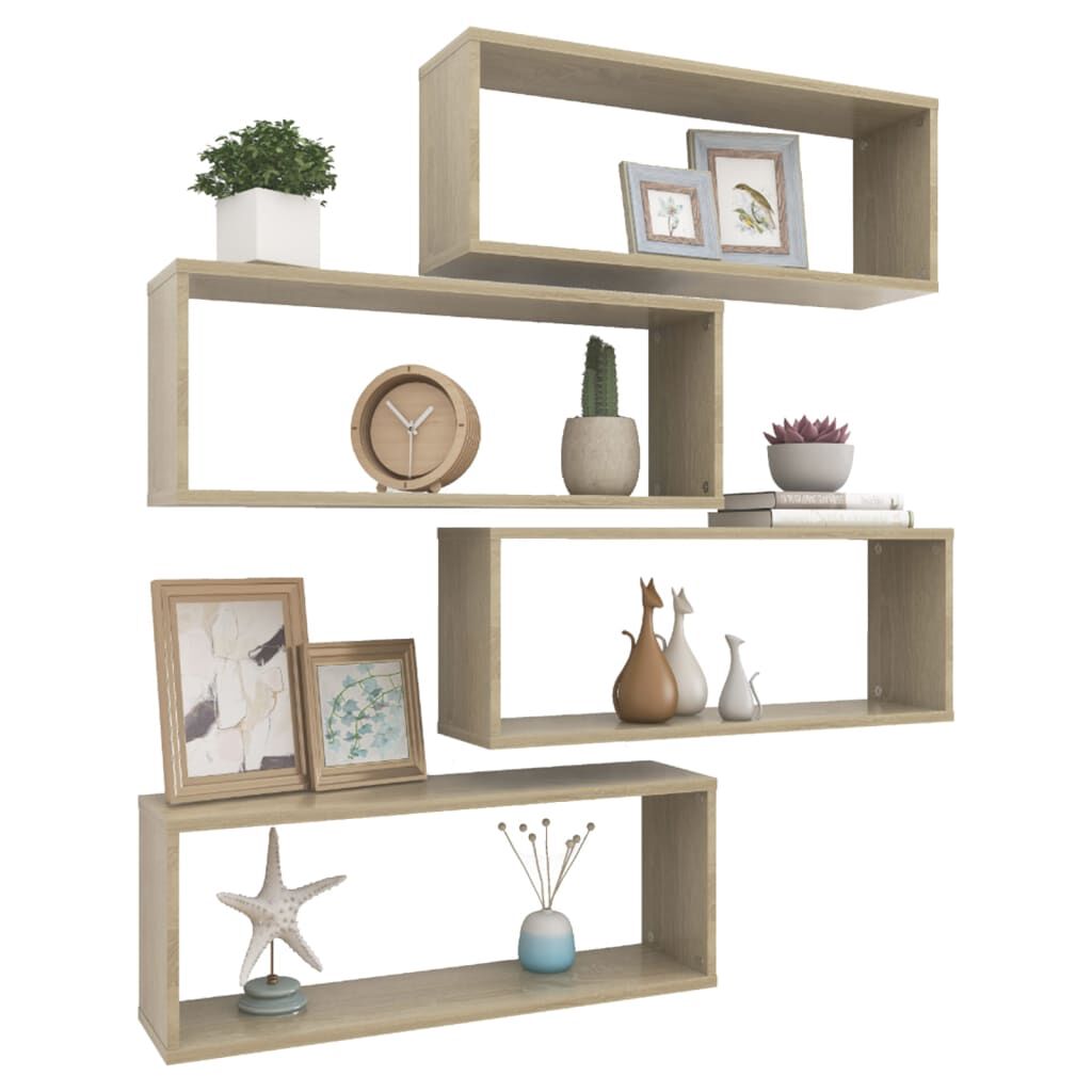 vidaXL Wall Cube Shelf 4 pcs Sonoma Oak 60x15x23 cm Engineered Wood