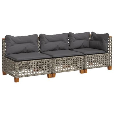 vidaXL Garden Sofa with Cushions 3-Seater Grey Poly Rattan, grey and dark grey vidaXL Garden Sofa with Cushions 3-Seater Grey Poly Rattan