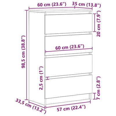 vidaXL Sideboard White 60x35x98.5 cm Engineered Wood, white vidaXL Sideboard White 60x35x98.5 cm Engineered Wood