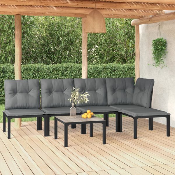 vidaXL 6 Piece Garden Lounge Set Black and Grey Poly Rattan