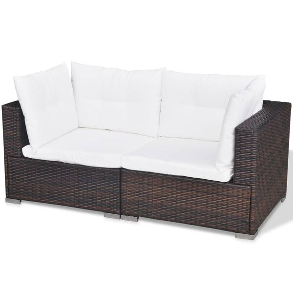 vidaXL 5 Piece Garden Lounge Set with Cushions Poly Rattan Brown
