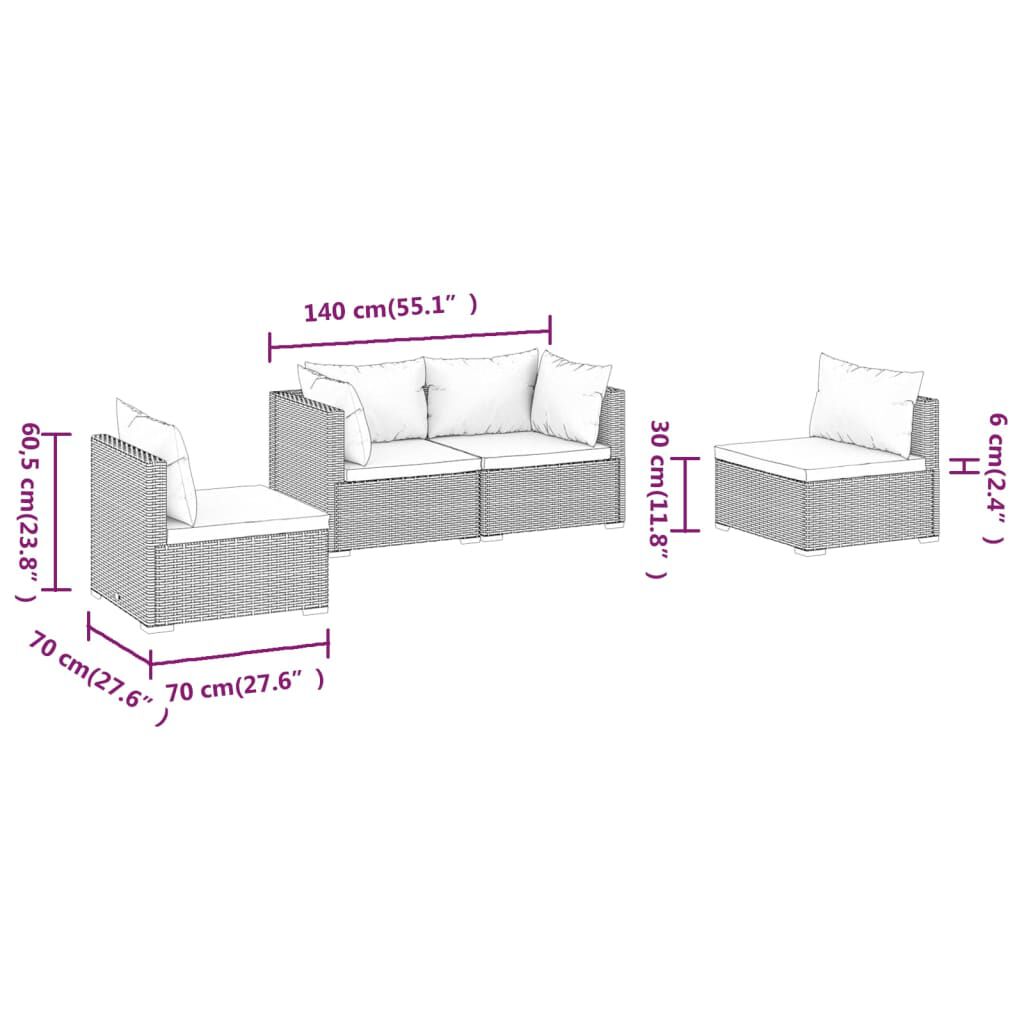 vidaXL 4 Piece Garden Lounge Set with Cushions Poly Rattan Brown