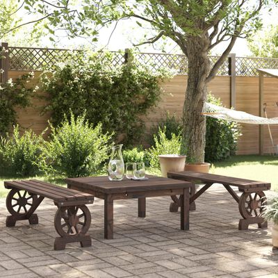 vidaXL Garden Benches 2 pcs Solid Wood Fir, dark brown vidaXL Garden Benches 2 pcs Solid Wood Fir