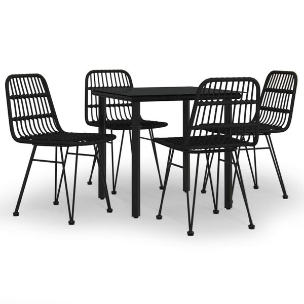 vidaXL 5 Piece Garden Dining Set Black Poly Rattan