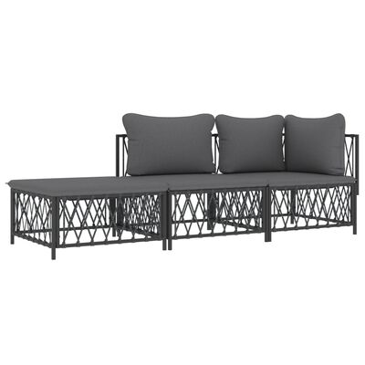 vidaXL 3 Piece Garden Lounge Set with Cushions Anthracite Steel, anthracite vidaXL 3 Piece Garden Lounge Set with Cushions Anthracite Steel