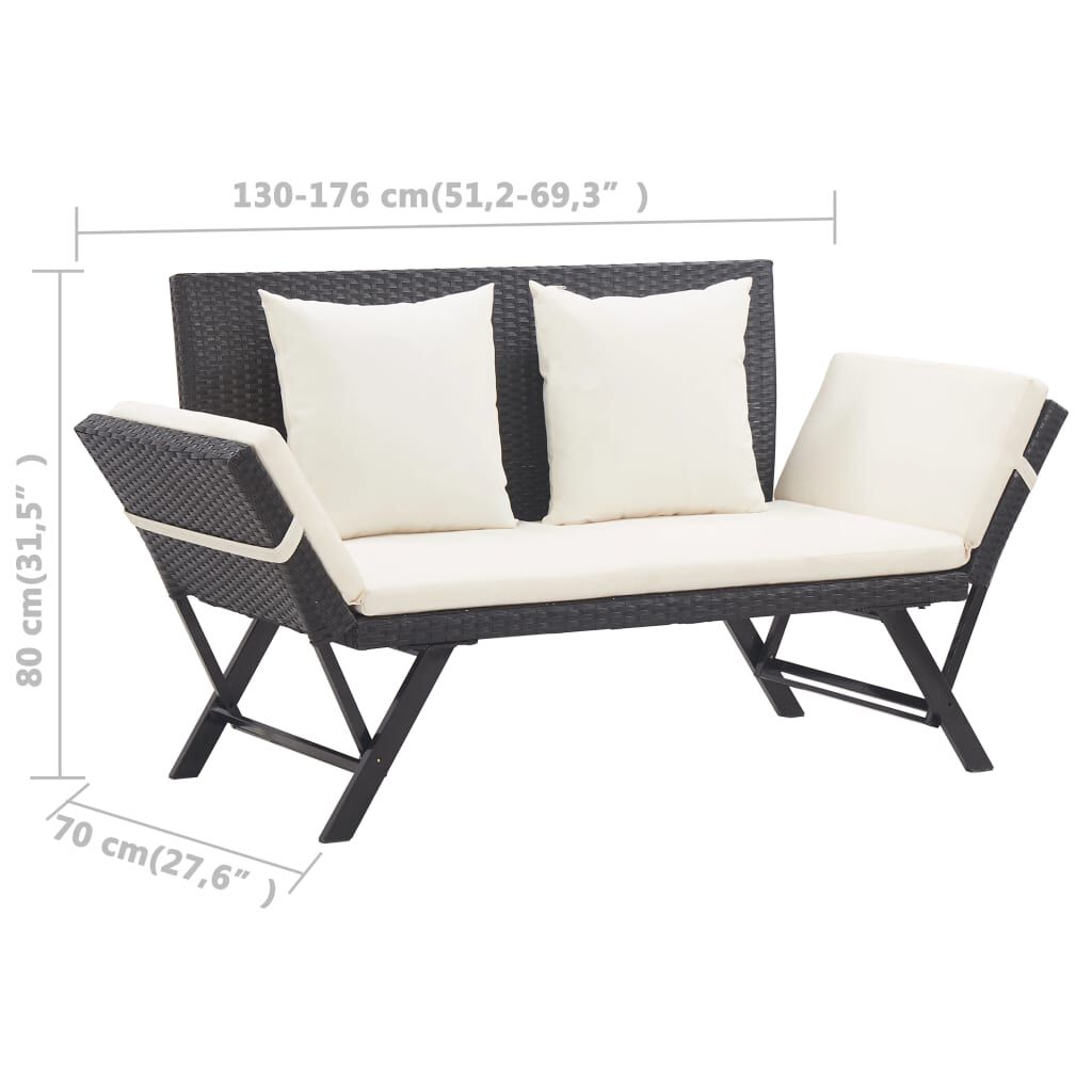 vidaXL Garden Bench with Cushions 176 cm Black Poly Rattan
