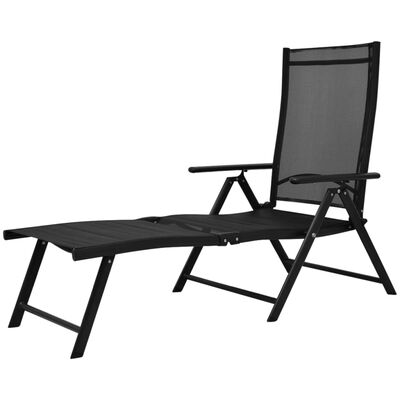 vidaXL Folding Sun Lounger Aluminium Black,  vidaXL Folding Sun Lounger Aluminium Black