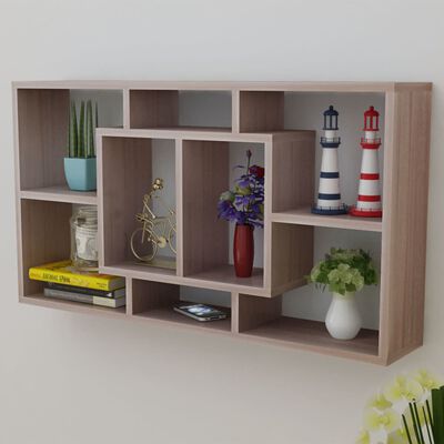 vidaXL Floating Wall Display Shelf 8 Compartments Oak Colour, oak vidaXL Floating Wall Display Shelf 8 Compartments Oak Colour