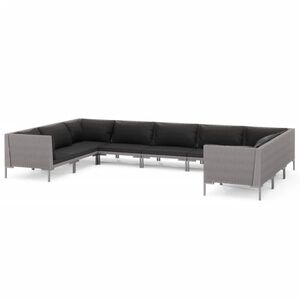 vidaXL 9 Piece Garden Lounge Set with Cushions Poly Rattan Dark Grey