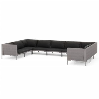 vidaXL 9 Piece Garden Lounge Set with Cushions Poly Rattan Dark Grey,  vidaXL 9 Piece Garden Lounge Set with Cushions Poly Rattan Dark Grey