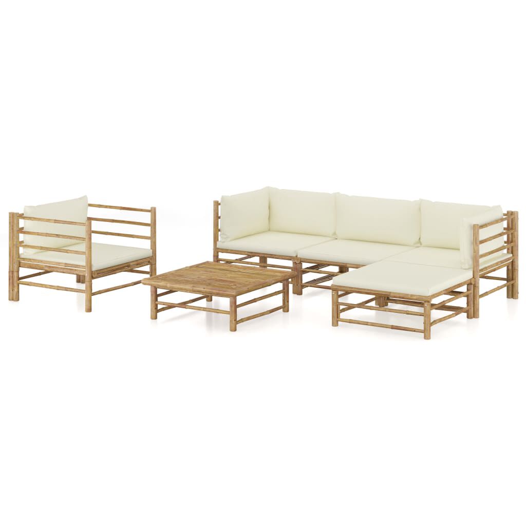 vidaXL 6 Piece Garden Lounge Set with Cream White Cushions Bamboo