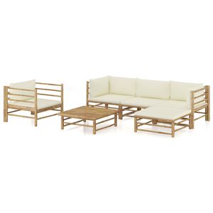 vidaXL 6 Piece Garden Lounge Set with Cream White Cushions Bamboo