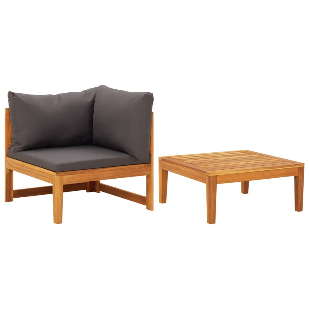 vidaXL 2 Piece Garden Lounge Set with Dark Grey Cushions Acacia Wood