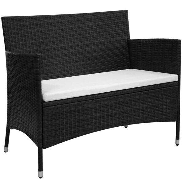 vidaXL 2 Piece Garden Lounge Set with Cushion Poly Rattan Black