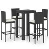 vidaXL 5 Piece Outdoor Bar Set with Cushions Poly Rattan Black