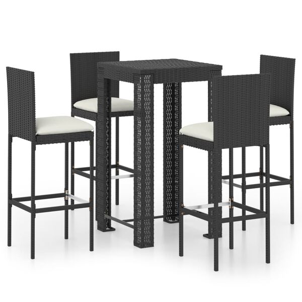 vidaXL 5 Piece Outdoor Bar Set with Cushions Poly Rattan Black