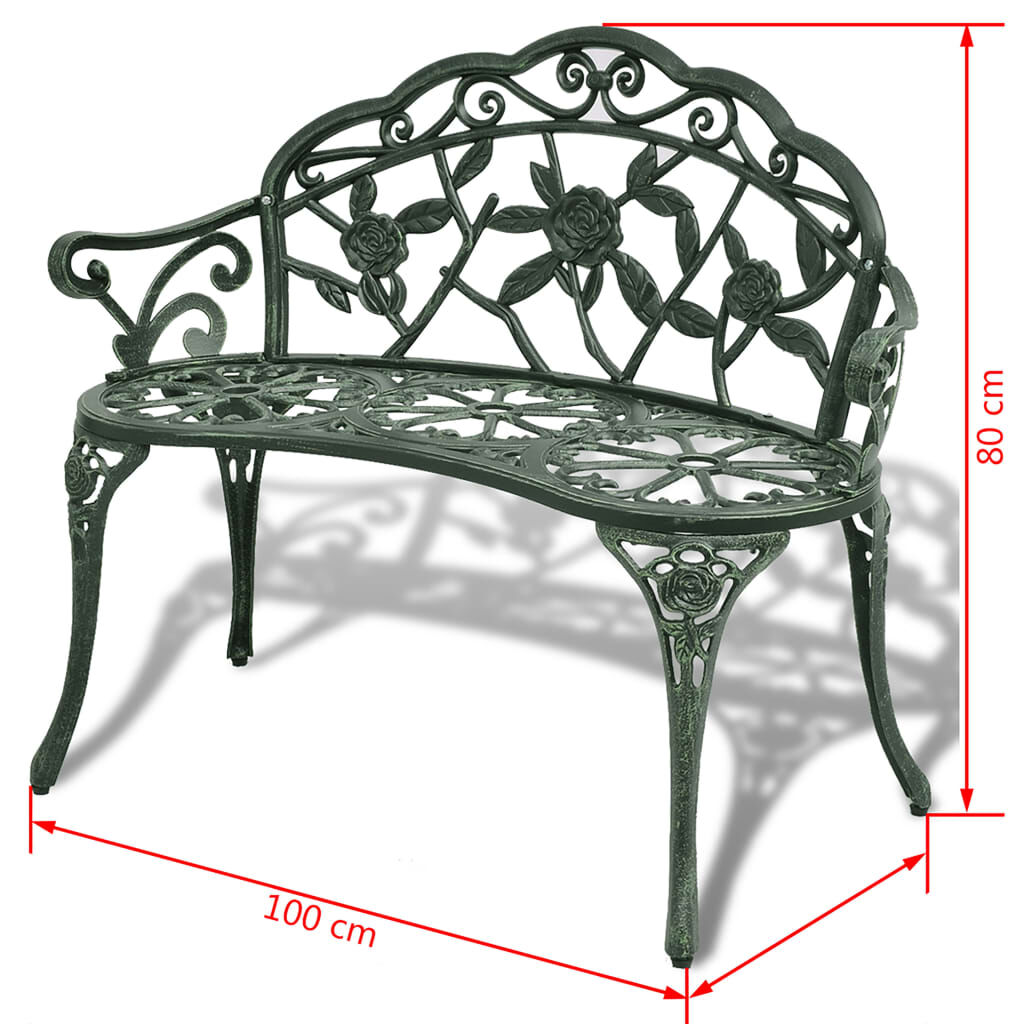 vidaXL Garden Bench 100 cm Cast Aluminium Green