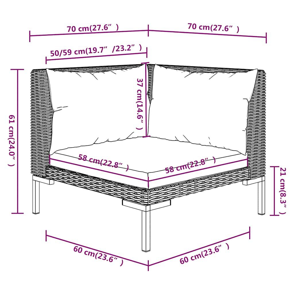 vidaXL 3 Piece Garden Lounge Set Dark Grey Half Round Poly Rattan