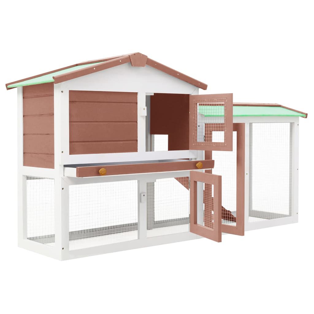 vidaXL Outdoor Large Rabbit Hutch Brown and White 145 x 45 x 84 Wood