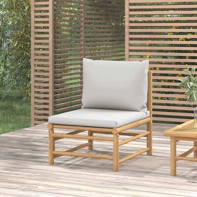 vidaXL Garden Middle Sofa with Light Grey Cushions Bamboo, light grey vidaXL Garden Middle Sofa with Light Grey Cushions Bamboo