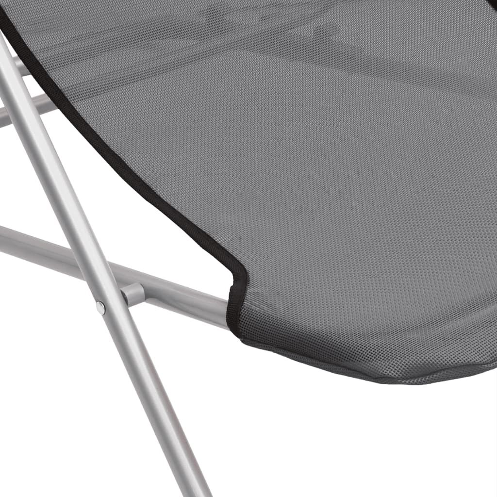 vidaXL Folding Beach Chairs 2 pcs Grey Textilene Powder coated Steel vidaXL.sa