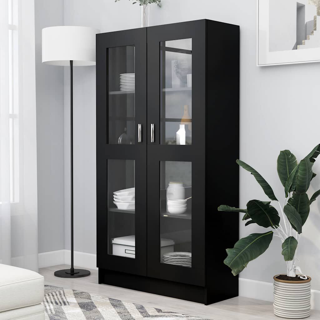 vidaXL Vitrine Cabinet Black 82.5x30.5x150 cm Engineered Wood