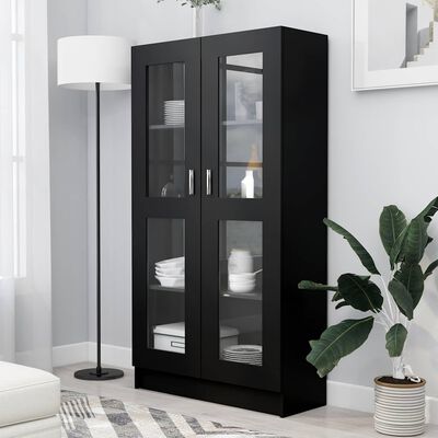 vidaXL Vitrine Cabinet Black 82.5x30.5x150 cm Engineered Wood, black vidaXL Vitrine Cabinet Black 82.5x30.5x150 cm Engineered Wood