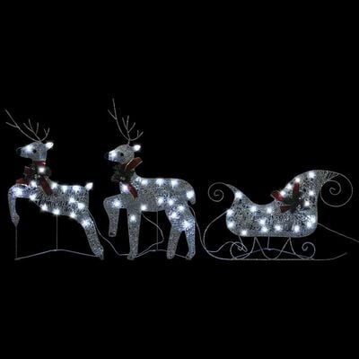 vidaXL Reindeer & Sleigh Christmas Decoration 60 LEDs Outdoor Silver, silver vidaXL Reindeer & Sleigh Christmas Decoration 60 LEDs Outdoor Silver
