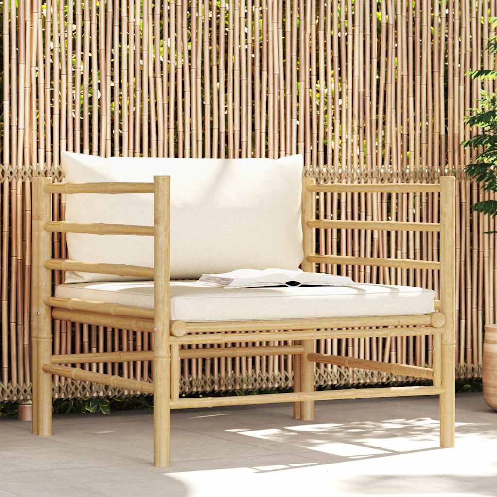 vidaXL Garden Sofa with Cream White Cushions Bamboo