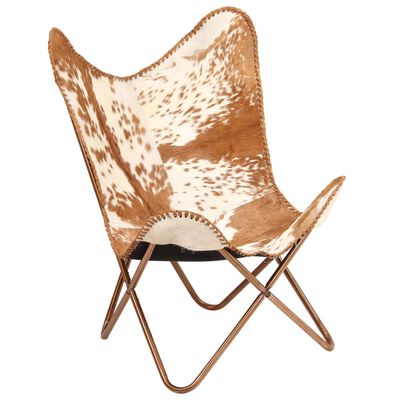 vidaXL Butterfly Chair Brown and White Genuine Goat Leather, brown and white vidaXL Butterfly Chair Brown and White Genuine Goat Leather