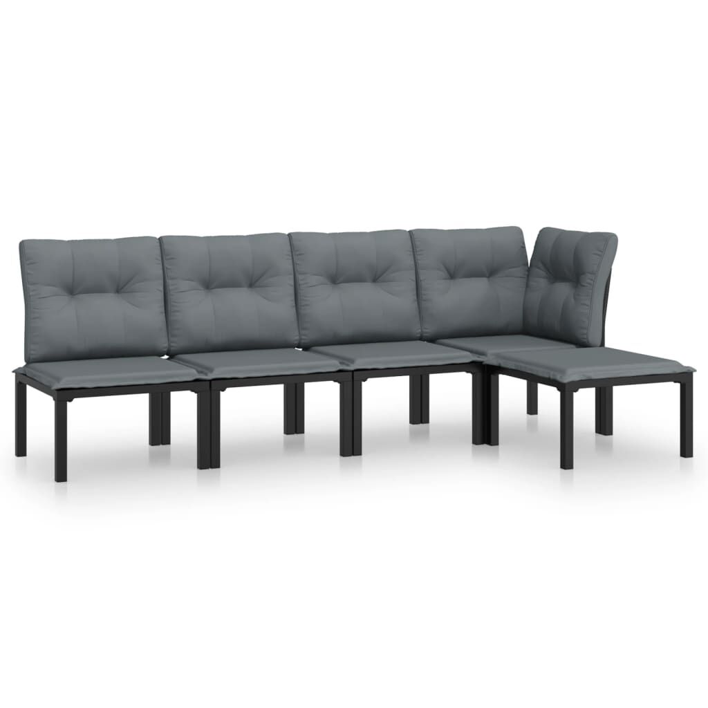 vidaXL 5 Piece Garden Lounge Set Black and Grey Poly Rattan