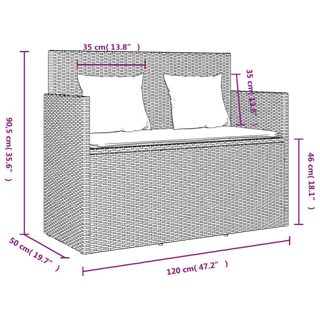 vidaXL Garden Bench with Cushions Black Poly Rattan