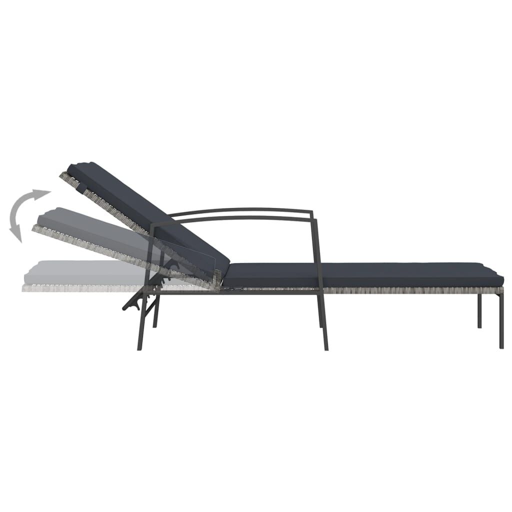 vidaXL Garden Sun Lounger with Cushion Poly Rattan Grey