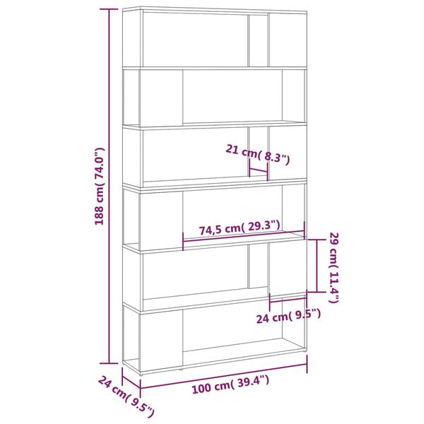 vidaXL Book Cabinet Room Divider Concrete Grey 100x24x188 cm