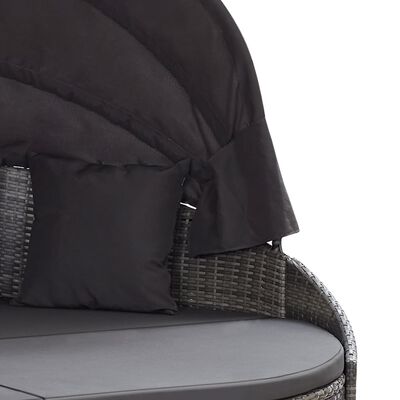 vidaXL Outdoor Lounge Bed with Canopy Poly Rattan Grey, grey vidaXL Outdoor Lounge Bed with Canopy Poly Rattan Grey