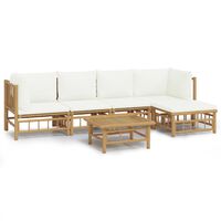 vidaXL 6 Piece Garden Lounge Set with Cream White Cushions Bamboo