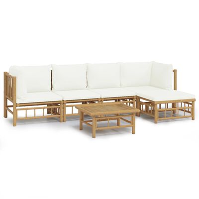 vidaXL 6 Piece Garden Lounge Set with Cream White Cushions Bamboo,  vidaXL 6 Piece Garden Lounge Set with Cream White Cushions Bamboo