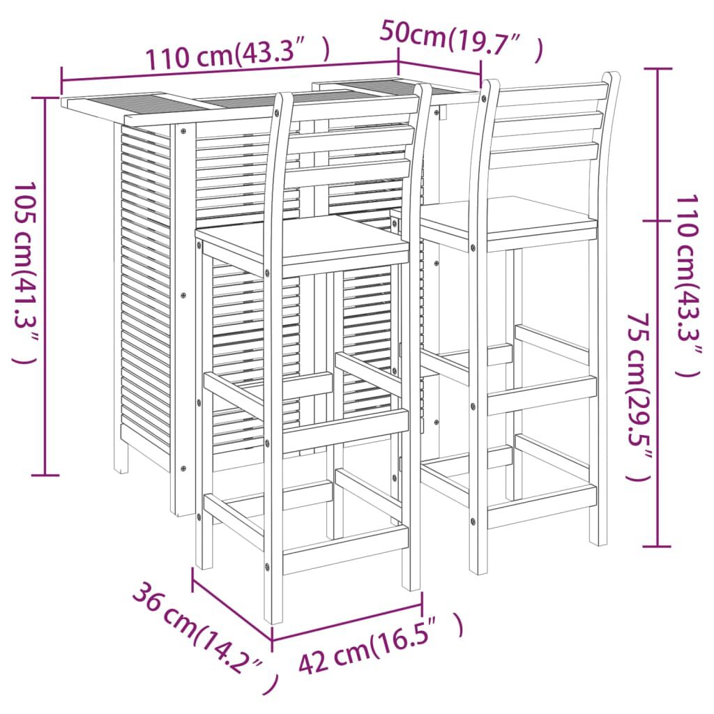 vidaXL 3 Piece Garden Bar Set Solid Wood Acacia